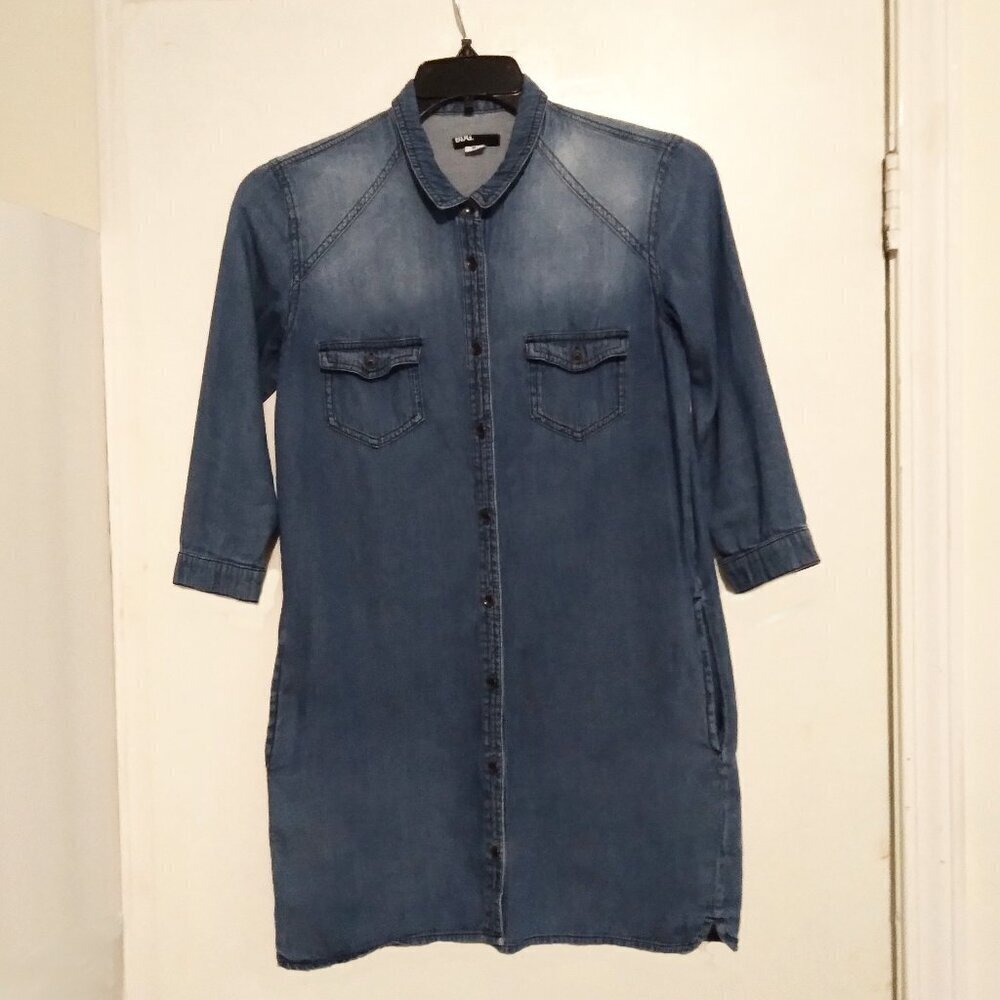 Bdg 100%Cotton Med Wash Long Denim Button Down Shirtwaist Dress /Tunic Top Szm